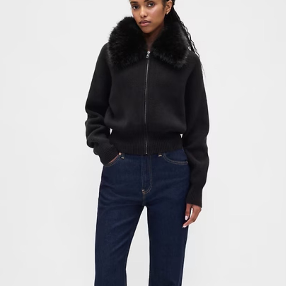Faux fur zip cardigan